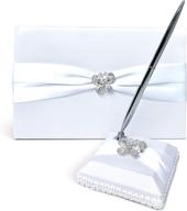 🦋 exquisite butterfly rhinestone wedding guest book set with white satin cover – elegant lined pages for sign-in – classic touch guestbook for weddings logo