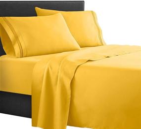 img 4 attached to 💛 Clara Clark Supreme 1500 Collection 4pc Queen Size Yellow Bed Sheet Set: Luxurious Comfort and Style