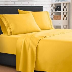 img 3 attached to 💛 Clara Clark Supreme 1500 Collection 4pc Queen Size Yellow Bed Sheet Set: Luxurious Comfort and Style