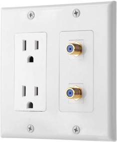 img 1 attached to 🔌 White IBL-15A Power Outlet with 2 Port Coax Cable TV Gold-Plated F-Type Wall Plate