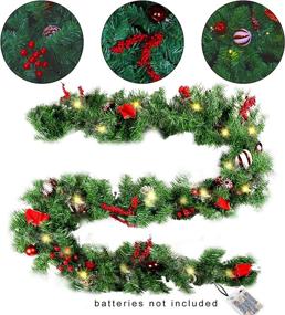 img 1 attached to MorTime 9 FT LED Christmas Garland with Pinecones Red Berries Bows Christmas Balls Candies - 50 Warm White LED Lights, 180 Branch Tips