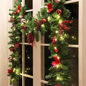 img 4 attached to MorTime 9 FT LED Christmas Garland with Pinecones Red Berries Bows Christmas Balls Candies - 50 Warm White LED Lights, 180 Branch Tips