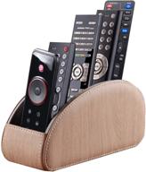 5-compartment pu leather remote control holder - tv/media player/office supplies organizer with wood grain design logo