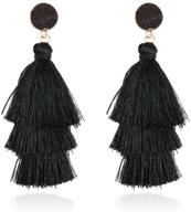 🌸 bohemian lightweight silky thread tassel statement drop earrings - chandelier duster with sparkly druzy jewel stone, tiered layered fringe dangles logo