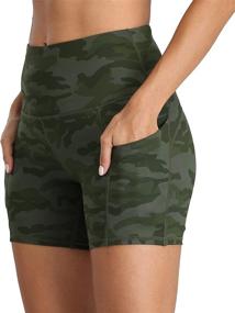 img 1 attached to 🩳 Oalka Women's Short Yoga Shorts with Side Pockets, High Waist, and Workout Running Sports Design, 4 Inches