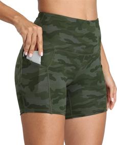 img 4 attached to 🩳 От Oalka - женские короткие шорты для йоги с боковыми карманами, высокой талией и дизайном для спортивных тренировок и бега, длиной 4 дюйма.