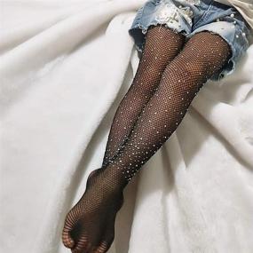 img 1 attached to LUCKELF Girls Fishnet Tights: Sparkling Rhinestone Hollow Out Pantyhose in 12 Vibrant Colors