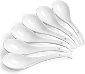 img 4 attached to Premium Asian Soup Spoons Set for Authentic Oriental Cuisine - 6 Ceramic, Large 6.75 Inch Chinese Ramen Spoons - Ideal for Wonton, Pho, Dumpling, and More - Dishwasher Safe - Set of 6