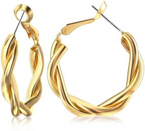 img 4 attached to 💫 UHIBROS Gold Hoop Earrings: Classy Twisted Style, Hypoallergenic Women's Fashion Jewelry