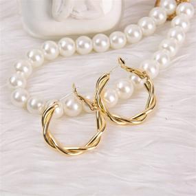 img 3 attached to 💫 UHIBROS Gold Hoop Earrings: Classy Twisted Style, Hypoallergenic Women's Fashion Jewelry