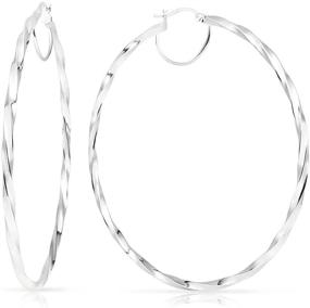 img 4 attached to 🏼 SOLIDSILVER- Sterling Silver Lightweight Click Top Twisted Hoop Earrings, High Polished, Available in Sizes 15-70mm