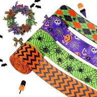 40 yard halloween wired edge ribbons - set of 4 rolls, 2.5 inch spider chevron green orange purple burlap ribbon for big bow wreaths, gift wrapping, diy crafts, home & outdoor holiday decor logo