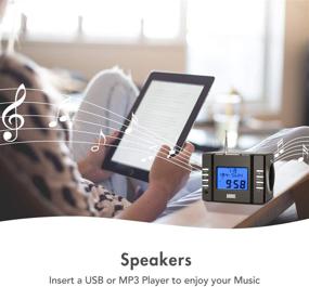 img 1 attached to 🔊 August MB300 Mini Wooden MP3 Stereo System - Powerful Hi-Fi Speakers, FM Clock Radio, Card Reader, USB Port, AUX Jack, Rechargeable Battery (Black)