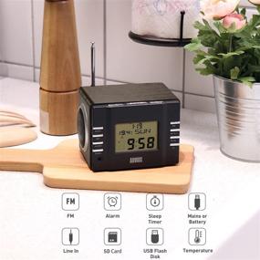 img 3 attached to 🔊 August MB300 Mini Wooden MP3 Stereo System - Powerful Hi-Fi Speakers, FM Clock Radio, Card Reader, USB Port, AUX Jack, Rechargeable Battery (Black)