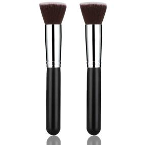 img 4 attached to 🖌️ Flat Top Kabuki Foundation Brush - Face Base Makeup Brush for Blending, Stippling, Concealer - Buffing, Blurring, Liquid/Cream/Mineral/Wet Cosmetics - Pack of 2