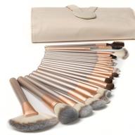 🌟 ammiy professional wood handle makeup brushes set - 18 pcs premium synthetic brushes for contour, concealers, foundation blending, and more with pu leather bag - champagne logo
