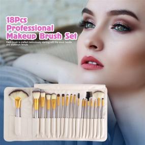 img 1 attached to 🌟 AMMIY Professional Wood Handle Makeup Brushes Set - 18 PCs Premium Synthetic Brushes for Contour, Concealers, Foundation Blending, and More with PU Leather Bag - Champagne