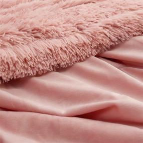 img 2 attached to 🛌 Premium Pink Fluffy Comforter King Set - Faux Fur Stripes Design, Ultra Soft Plush Shaggy Bedding Set (3 Pieces: 1 Comforter + 2 Pillow Shams)