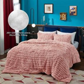 img 3 attached to 🛌 Premium Pink Fluffy Comforter King Set - Faux Fur Stripes Design, Ultra Soft Plush Shaggy Bedding Set (3 Pieces: 1 Comforter + 2 Pillow Shams)