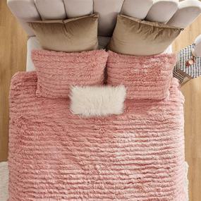 img 1 attached to 🛌 Premium Pink Fluffy Comforter King Set - Faux Fur Stripes Design, Ultra Soft Plush Shaggy Bedding Set (3 Pieces: 1 Comforter + 2 Pillow Shams)