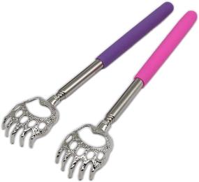 img 4 attached to 🐻 SinLoon Extendable Telescopic Scratcher Handle (2-Pack), Bear Claws Metal Back Scratchers/Hand Massagers/Backslap with Rubber Handles – Purple/Pink