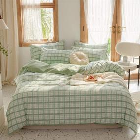 img 4 attached to 🌿 Sage Green Soft Cotton Grid Bedding: Modern Geometric Pattern Queen Duvet Cover Sets - Stylish Shabby Chic Design, Lightweight & Hotel Quality