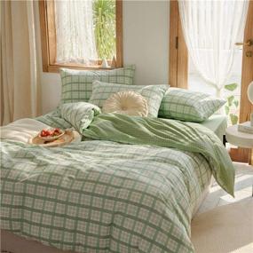 img 2 attached to 🌿 Sage Green Soft Cotton Grid Bedding: Modern Geometric Pattern Queen Duvet Cover Sets - Stylish Shabby Chic Design, Lightweight & Hotel Quality