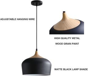 img 3 attached to 🏢 Minimalist Industrial Pendant Light Fixture: D11.4" Black Metal Lampshade with Wood Pattern Dome - Ideal for Kitchen Island, Dining Room, Living Room, Bedroom, Restaurant