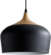 🏢 minimalist industrial pendant light fixture: d11.4" black metal lampshade with wood pattern dome - ideal for kitchen island, dining room, living room, bedroom, restaurant логотип