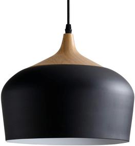 img 4 attached to 🏢 Minimalist Industrial Pendant Light Fixture: D11.4" Black Metal Lampshade with Wood Pattern Dome - Ideal for Kitchen Island, Dining Room, Living Room, Bedroom, Restaurant