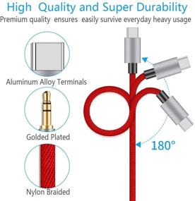 img 3 attached to Premium Nylon USB C to 3.5mm Audio Aux Cable for Google 🎧 Pixel 5/4/4XL/3/3 XL, Samsung Galaxy Note 20/20+/S20/20+/20 Ultra, OnePlus 6T/7/7T and More (Red)