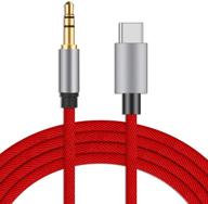 premium nylon usb c to 3.5mm audio aux cable for google 🎧 pixel 5/4/4xl/3/3 xl, samsung galaxy note 20/20+/s20/20+/20 ultra, oneplus 6t/7/7t and more (red) logo