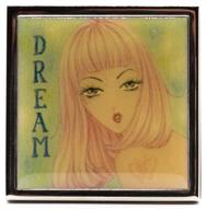 anime pink hair double-sided folding compact pocket makeup mirror with 5x and 1x magnification logo