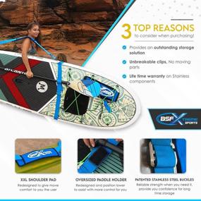 img 3 attached to 🏄 Paddle Board Carrier - 100% Safe Storage Solution for Kayak, Surfboards, Longboard - SUP Carrying Strap with Stainless Steel Clips, Adjustable Heavy-Duty Shoulder Sling - Surfing Paddle Board Accessories - BSFX