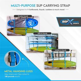 img 1 attached to 🏄 Paddle Board Carrier - 100% Safe Storage Solution for Kayak, Surfboards, Longboard - SUP Carrying Strap with Stainless Steel Clips, Adjustable Heavy-Duty Shoulder Sling - Surfing Paddle Board Accessories - BSFX