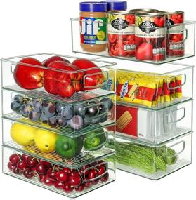 img 4 attached to 🥦 8-Piece Set of Stackable Clear Plastic Refrigerator Organizer Bins - 4 Large and 4 Medium Food Storage Bins with Handles for Pantry, Freezer, Fridge, Cabinet, Kitchen Countertops - BPA Free