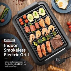 img 2 attached to 🔥 Black Smokeless Indoor Grill by AEWHALE - Electric Nonstick BBQ Grill with Oil Drip Pan, 18x13 Tabletop Grill Square Griddle - Fast Heating, Dishwasher Safe