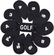 auear set of 11 black neoprene golf head covers for irons and putters - fits all brands логотип