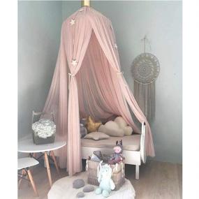 img 2 attached to 👑 Girls' Bed Canopy - Pink Princess Mosquito Net Nursery Play Room Decor Dome with Premium Yarn Netting Curtains for Baby Game Dream Castle