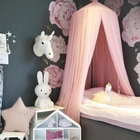 img 1 attached to 👑 Girls' Bed Canopy - Pink Princess Mosquito Net Nursery Play Room Decor Dome with Premium Yarn Netting Curtains for Baby Game Dream Castle
