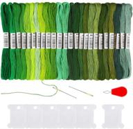 24 skeins green gradient embroidery floss set - ideal for friendship bracelets, cross stitch projects - includes 6 floss bobbins, 2 embroidery needles, and 1 needle threader logo