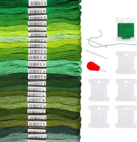 img 3 attached to 24 Skeins Green Gradient Embroidery Floss Set - Ideal for Friendship Bracelets, Cross Stitch Projects - Includes 6 Floss Bobbins, 2 Embroidery Needles, and 1 Needle Threader