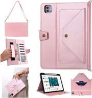 📱 2021/2020 ipad pro 11 case with pencil holder and kickstand: pink, shoulder strap, hand strap, money pocket, auto sleep/wake - 11 inch 001 logo