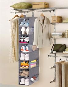 img 3 attached to KIMBORA 8-Tier Hanging Shoe Organizer with 8 👞 Mesh Side Pockets - Closet Shoe Rack Holder, Grey