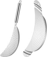 stainless steel crescent pot strainer colander - efficient pasta drainer with handle for pots up to 10 inches - convenient strainer pan with recessed hand grips - suitable for various sizes logo