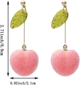 img 3 attached to 🍑 TIANBANGSHI Unique Super Lightweight Lifelike Pink Peach Earrings with Leaf Drop - Cute Fruit Jewelry for Women & Girls