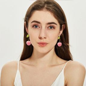 img 1 attached to 🍑 TIANBANGSHI Unique Super Lightweight Lifelike Pink Peach Earrings with Leaf Drop - Cute Fruit Jewelry for Women & Girls