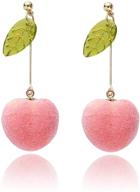 🍑 tianbangshi unique super lightweight lifelike pink peach earrings with leaf drop - cute fruit jewelry for women & girls logo