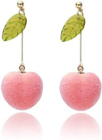 img 4 attached to 🍑 TIANBANGSHI Unique Super Lightweight Lifelike Pink Peach Earrings with Leaf Drop - Cute Fruit Jewelry for Women & Girls