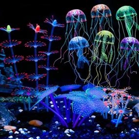 img 4 attached to Uniclife 4 Pack Glowing Aquarium Decorations - Small Silicone Artificial Jellyfish Coral Plant Ornament for Fish Tanks